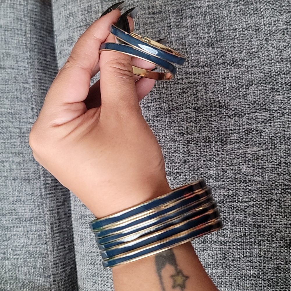 Blue and gold Bangle and earrings set